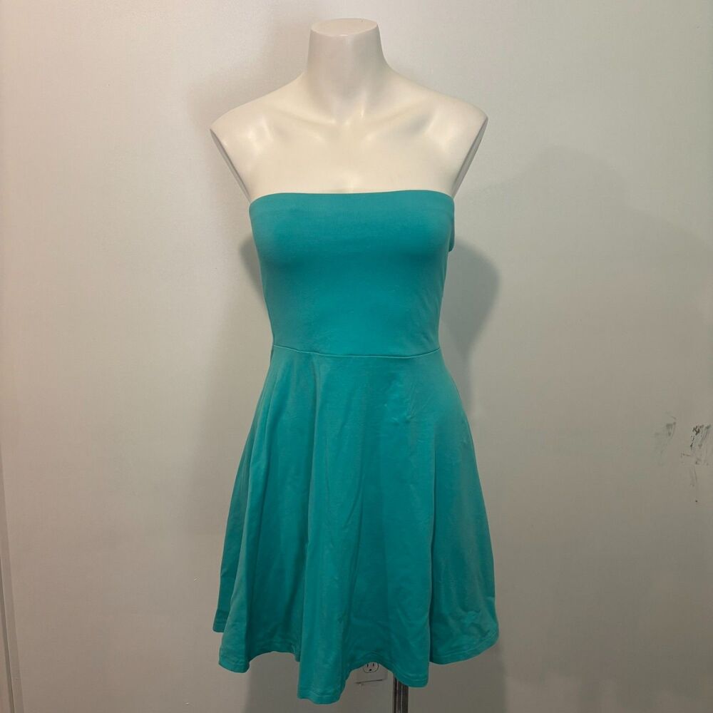 Express size Medium Teal Y2K Strapless Mermaid A Line Indie Summer Skater Dress